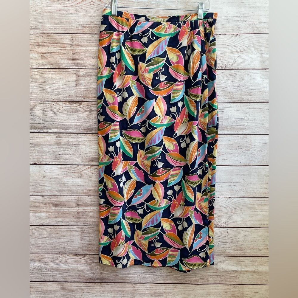 VINTAGE TALBOTS LIGHTWEIGHT CORDUROY FAUX WRAP MODEST MAXI SKIRT IN FLORAL PRINT